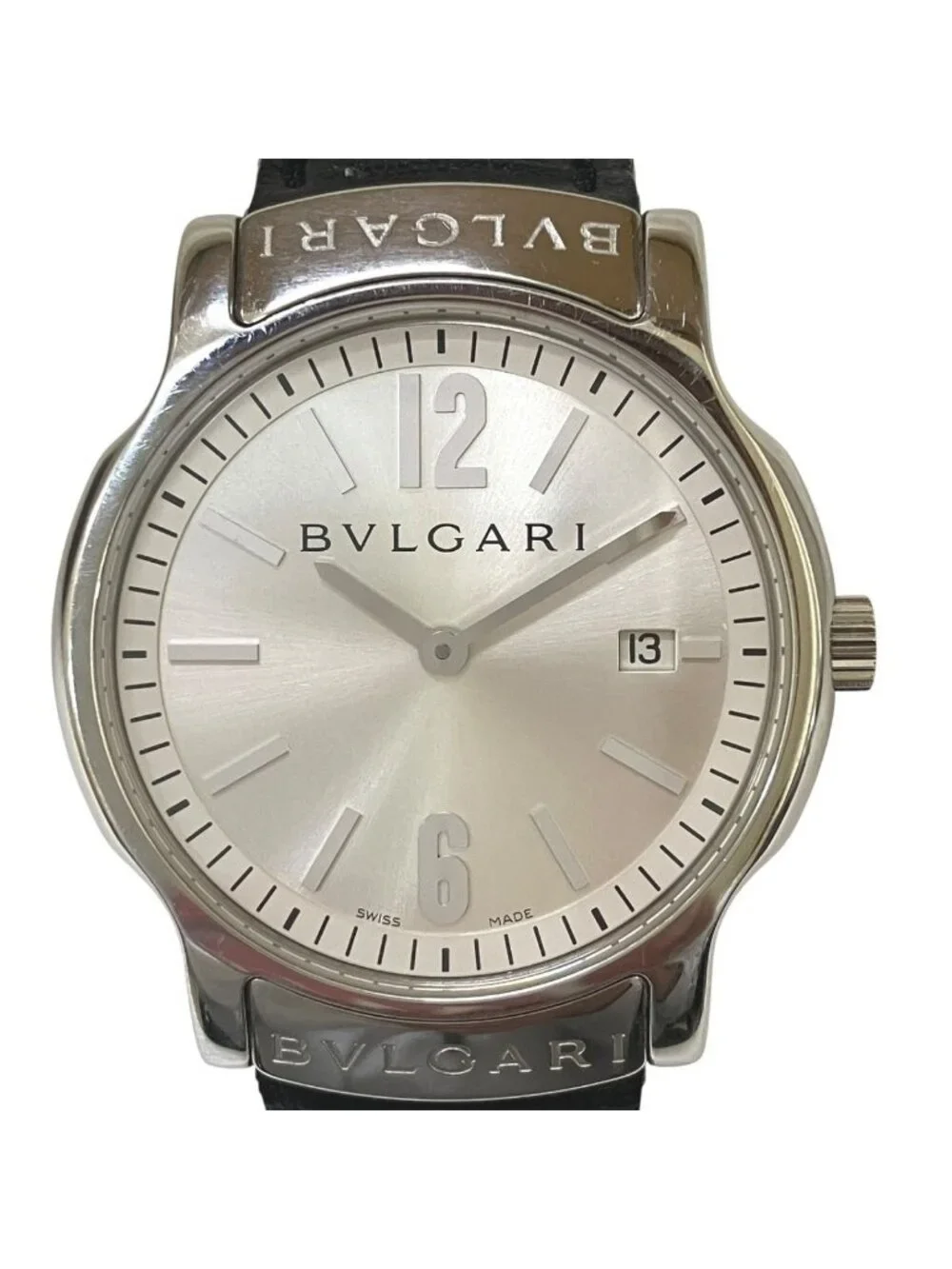 Bvlgari Solo Tempo Watch SS Leather Quartz Silver Dial